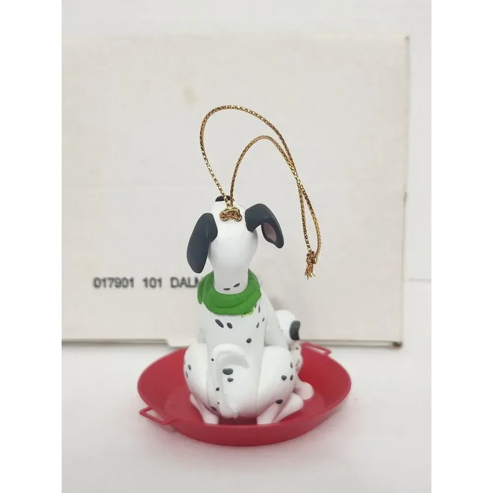 Vintage Disney 101 Dalmatians Christmas Ornament Boxed Sledding Puppies